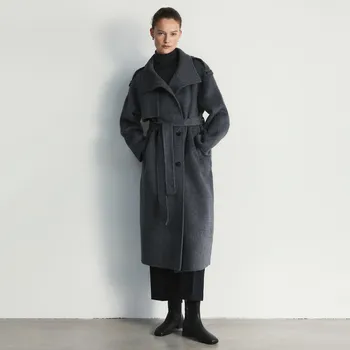 Reserved - Klasický kabát s&nbsp;příměsí vlny handmade - středně šedá - 442IA-85M - 442IA-85M-S