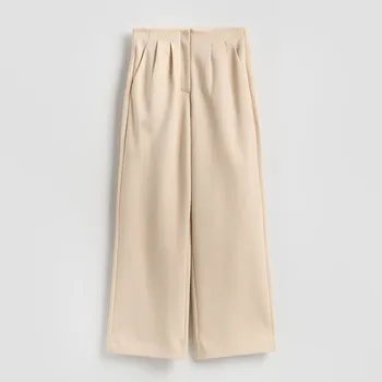 Dámské kalhoty Reserved - Kalhoty se sklady - béžová - 911HS-08X - 911HS-08X-S