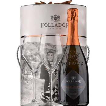 Follador Prosecco Superiore Millesimato Torri di Credazzo DOCG extra dry válec se dvěma sklenicemi