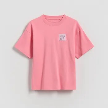 Dětská móda Reserved - Tričko s potiskem na zádech - růžová - 026HU-30X - 026HU-30X-U15