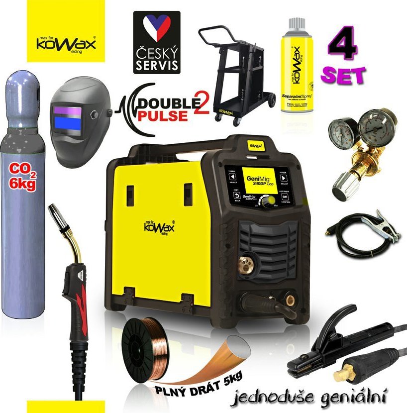Kowax GeniMig 240DP LCD Svářecí invertor Set 4 (MIG/MAG/LiftTIG/MMA)