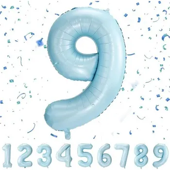 Party dekorace Narozeninový balónek s číslem pro 9 let | Pastelově modrý fóliový balónek 9 XXL - Obří fóliový