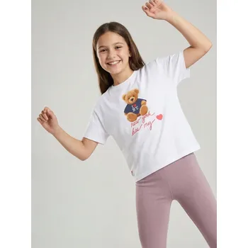 Dívčí tričko Sinsay - Bavlněné tričko s krátkým rukávem - krémová - 722HB-01X - 722HB-01X-134