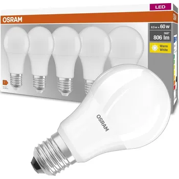 Žárovka 5PAK LED žárovka E27 A60 8,5W = 60W 806lm 2700K Warm 300° OSRAM Base