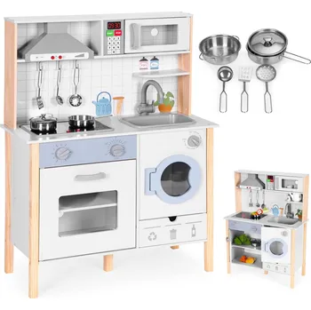 Dětská kuchyňka Ecotoys Dětská kuchyňka se zvuky a LED, s troubou a pračkou, kuchyňské příslušenství