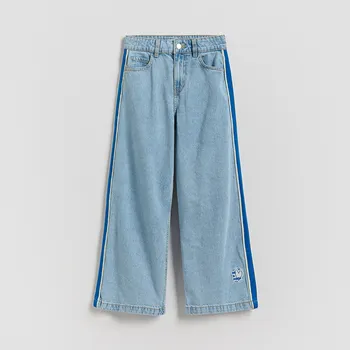 Dětská móda Reserved - Džíny se super širokými nohavicemi s lampasy - modrá - 292HN-50J - 292HN-50J-122