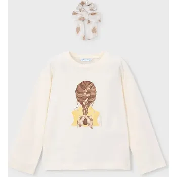 Dětské bavlněné tričko s dlouhým rukávem Mayoral 3020.6H.Mini.PPY2 béžová 02X, vel. 134
