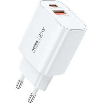 REMAX GaN napájecí adaptér 20W se dvěma porty USB-C a USB-A, U187-C20W, bílý 661555