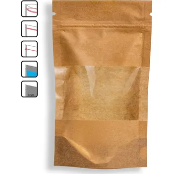 Sáčky Doypack, 3000ml, Kraft/PET/PE s okénkem, 100 ks / bal