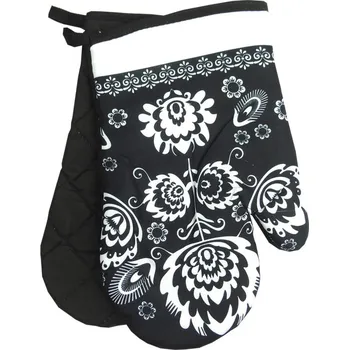 Chňapka Chňapka kuchyňská /rukavice s magnetem a poutkem - Folk černá