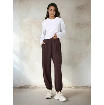 Dámské kalhoty Sinsay - Dresové jogger kalhoty ze scuba materiálu - tmavě hnědá - 755HA-89X - 755HA-89X-S