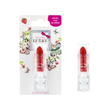 Karnevalový kostým Lukky rtěnka se třpytkami, příchuť jahoda, červená