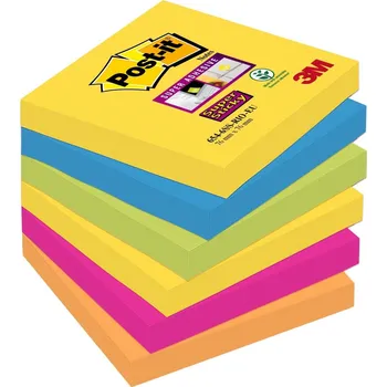 Samolepící bloček Samolepicí bloček Post-it Super Sticky - 76 x 76 mm, Carnival, 6 x 90