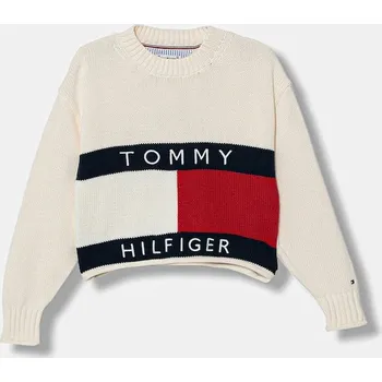 Dívčí svetr Dětský bavlněný svetr Tommy Hilfiger KG0KG08922.116.122.PPY2 béžová 01X, vel. 122