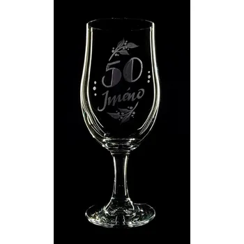 Sklenice Sklenka na pivo 380ml. k 50 narozeninám - ručně ryté (broušené), dárková krabička