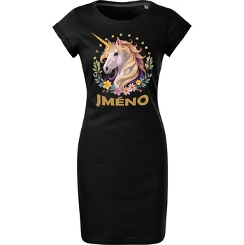 Dámské šaty Bavlněné letní šaty Jednorožec se jménem Velikost: XL, Barva: Černá