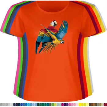 Dámské tričko damske-levne-bavlnene-tricko-digitalni-potisk-let-papousku Barva: Orange - pomerančová, velikost: XS
