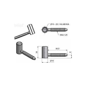 pant Satos Závěs dveřní 60/10 VD M8 žlutý Zn č.96060510