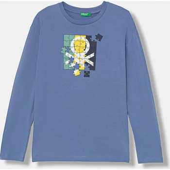 Chlapecké tričko Dětské bavlněné tričko s dlouhým rukávem United Colors of Benetton 3I1XC10S2.G.Stagionale modrá 55X, vel. 130