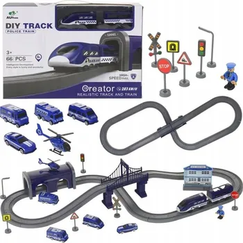 Vláček a vláčkodráha ELEKTRICKÁ VLÁČKODRÁHA POLICIE VLAK DRÁHA SMYČKA LOKOMOTIVA 4 AUTA SADA