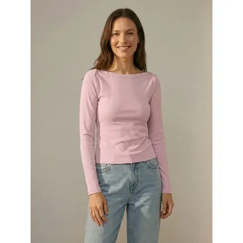 Dámské oblečení Sinsay - Tričko s&nbsp;dlouhými rukávy, z&nbsp;žebrovaného úpletu s&nbsp;vysokým podílem bavlny - pastelová růžová - 542HC-03X - 542HC-03X-M