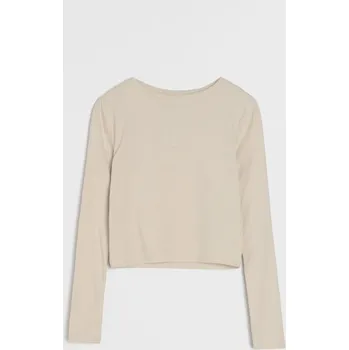 Dámské oblečení Sinsay - Tričko s&nbsp;dlouhými rukávy basic - béžová - 027HA-02X - 027HA-02X-XXS