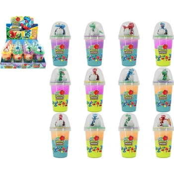 plyšák Sliz - hmota Slimy 155g s dinosaurem 14x7cm 4 barvy v kelímku 16ks v boxu