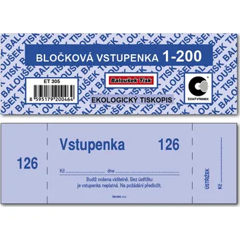 Tiskopis Bločkové vstupenky 1 - 200 čísel - modrá