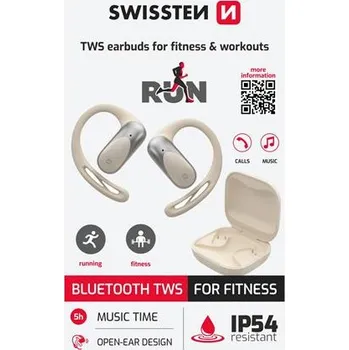 Sluchátka Swissten bluetooth TWS sluchátka na běhání open ear béžová