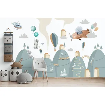 Samolepící dekorace Nádherná nálepka na zeď pro dětičky kouzelná krajina zvířátek 60 x 120 cm