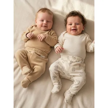 Pánské kalhoty Sinsay - Sada kojeneckých sametových kalhot s chodidly 2 pack - béžová - 807DY-08X - 807DY-08X-68