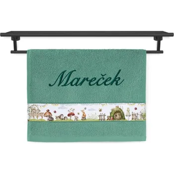 Dětský ručník se jménem NA PŘÁNÍ 30x50 Kouzelná louka olivový