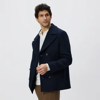 Dámský kabát Reserved - Dvouřadý kabát s příměsí vlny - tmavomodrá - 536HK-59X - 536HK-59X-XL