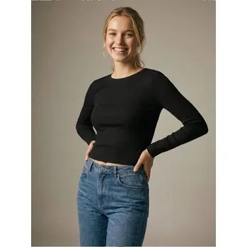 Dámské tričko Sinsay - Tričko s&nbsp;dlouhými rukávy basic - černá - 027HA-99X - 027HA-99X-S