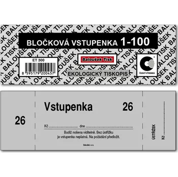 Tiskopis Bločkové vstupenky 1 - 100 čísel - černá