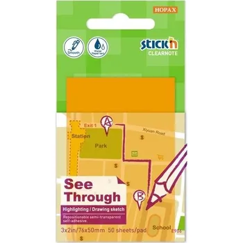 Samolepící bloček Transparentní bloček Clearnote, 76x51 mm, oranžový