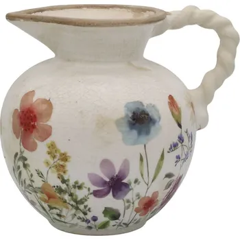 Béžový antik keramický džbán s květy Fleurville - 20,5*18,5 cm