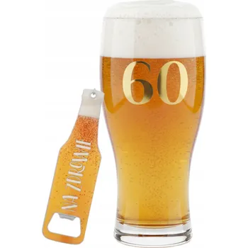 Sklenice Dárková Sada k 60. narozeninám pro muže Pivní Sklenice na pivo Otvírák
