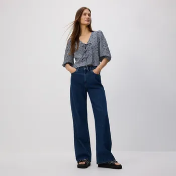 Dámské džíny Reserved - Džíny širokého střihu s příměsí lnu - tmavomodrá - 759FZ-59J - 759FZ-59J-34