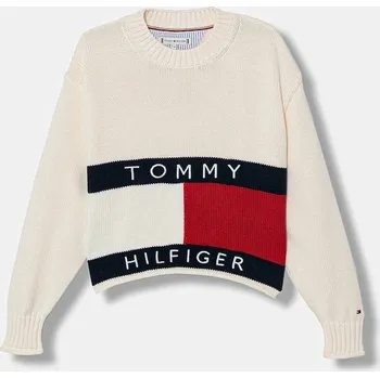 Dětská móda Dětský bavlněný svetr Tommy Hilfiger KG0KG08922.128.176.PPY2 béžová 01X, vel. 128