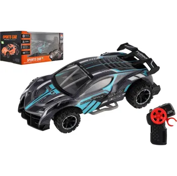 plyšák Auto RC sportovní plast 2,4GHz 20cm na baterie šedo-tyrkysové v krabici 24x12x14cm