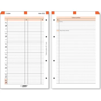 Diář Týdenní plány ADK A5 - levé, rok 2026