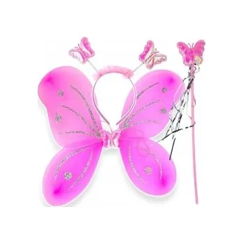 Karnevalový kostým KOSTÝM MOTÝLKA PRO DÍVKU KŘÍDLA HŮLKA ČELENKA MOTÝLEK SADA 3v1