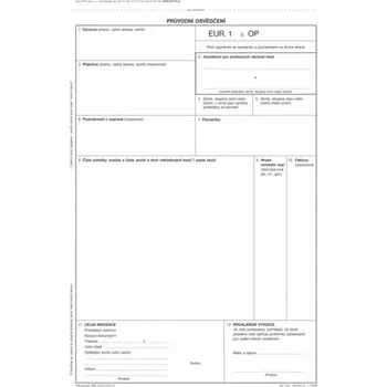 Průvodní osvědčení EUR 1 - A4, očíslované, 1 + 2 listy