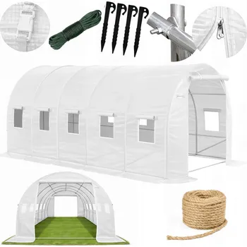 Skleník Primaveo Zahradní fóliovník 5x3x2m 15 m² 2 vchody UV-4 + semínka a provázek Zdarma! Bílá