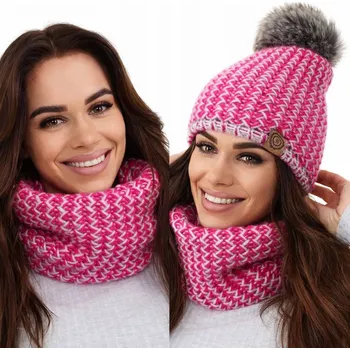 Čepice Fashionweek Dámský zimní set čepice a nákrčníku s bambulí S2476 Barva: Oranžový, Velikost: Universal