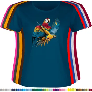 Dámské tričko damske-levne-bavlnene-tricko-digitalni-potisk-let-papousku Barva: Petrol - petrolejové, velikost: S