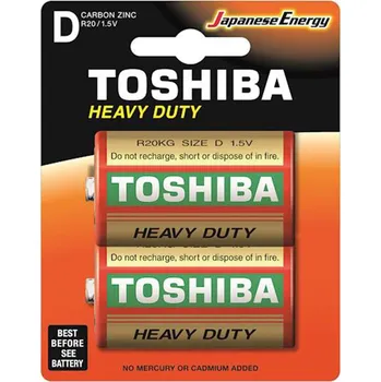 Článková baterie Baterie Cynkowo-Węglowe TOSHIBA HEAVY DUTY R20 D 1,5V balení 2ks