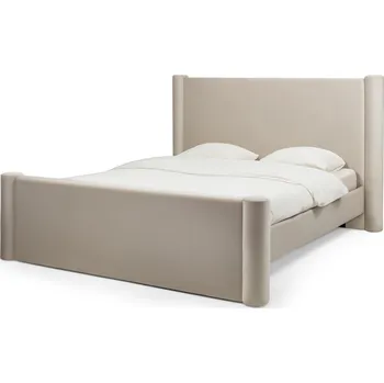 Postel Dvoulůžková čalouněná postel Zeni 160x200 s roštem a úložným prostorem samet světle béžová