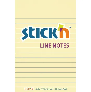 Samolepící bloček Samolepicí bloček Stick'n by Hopax - 150 x 101 mm, žlutý linkovaný,
